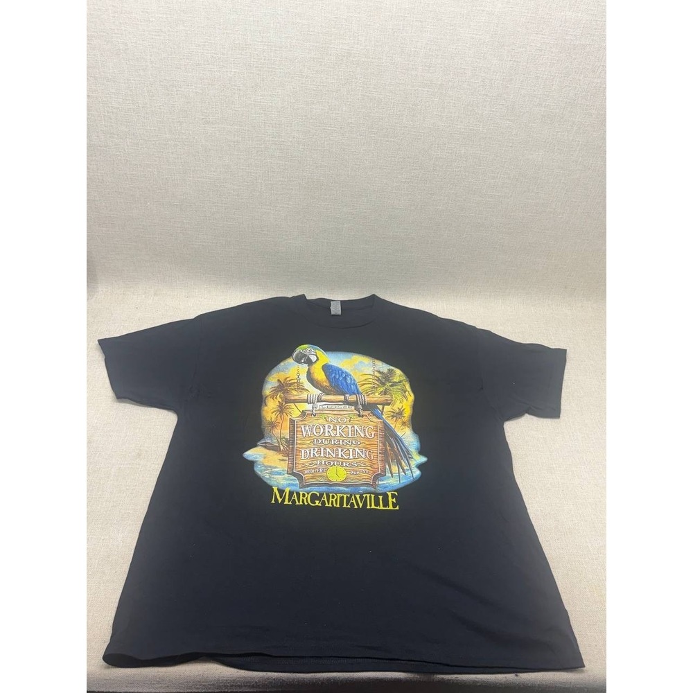 Margaritaville Parrot Graphic T-Shirt Mens XL Black Not Working Drinking Hours